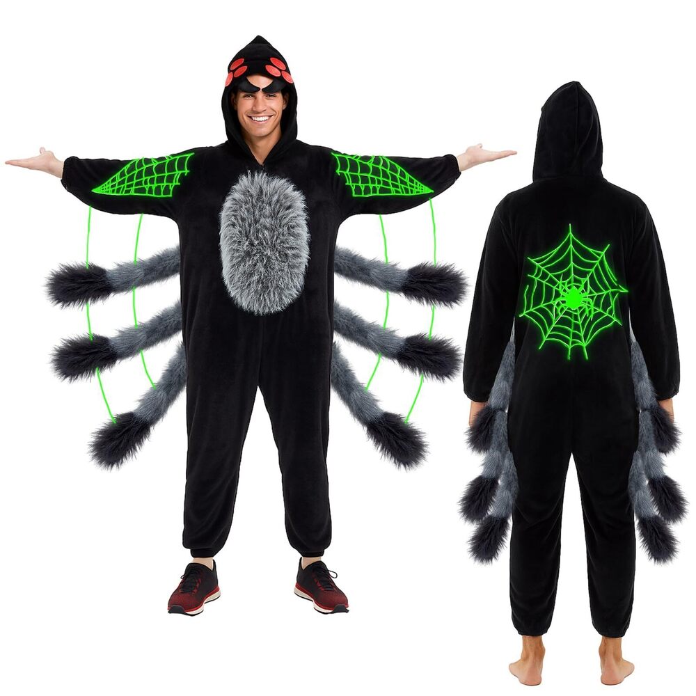 4018 Glow in The Dark Spider Costume for Adult  Halloween Spider Pajamas